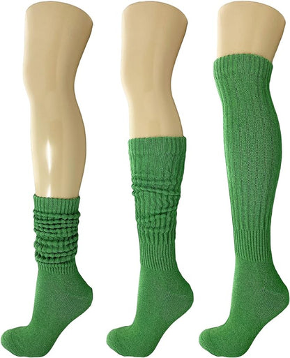 Extra-Long Heavy Cotton Slouch Boot Socks for Women – 3 Pairs, Soft & Warm, Stretchy Over-The-Calf, Shoe Size 5-10