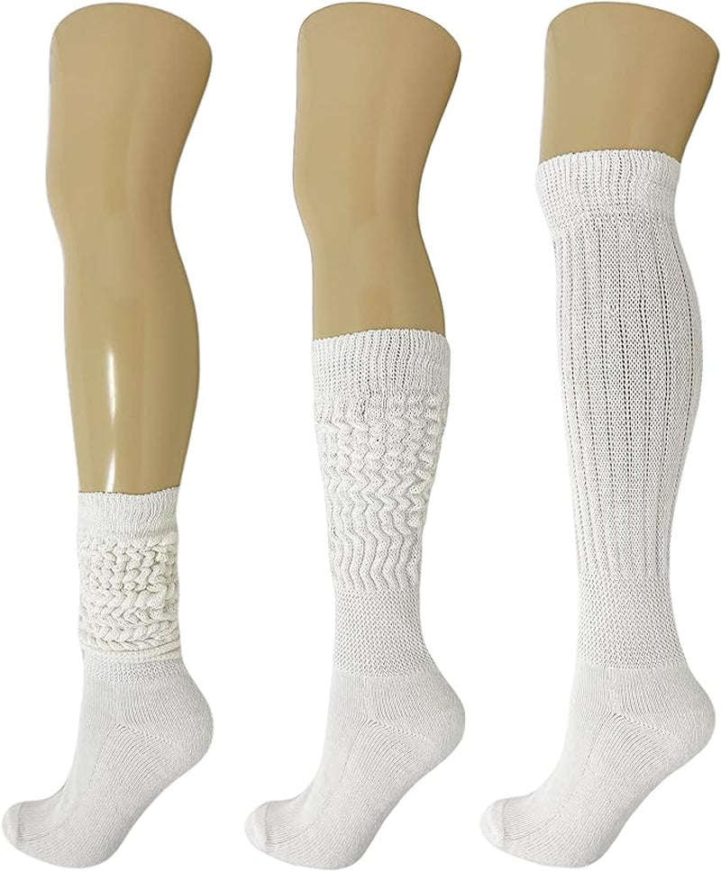 Extra-Long Heavy Cotton Slouch Boot Socks for Women – 3 Pairs, Soft & Warm, Stretchy Over-The-Calf, Shoe Size 5-10