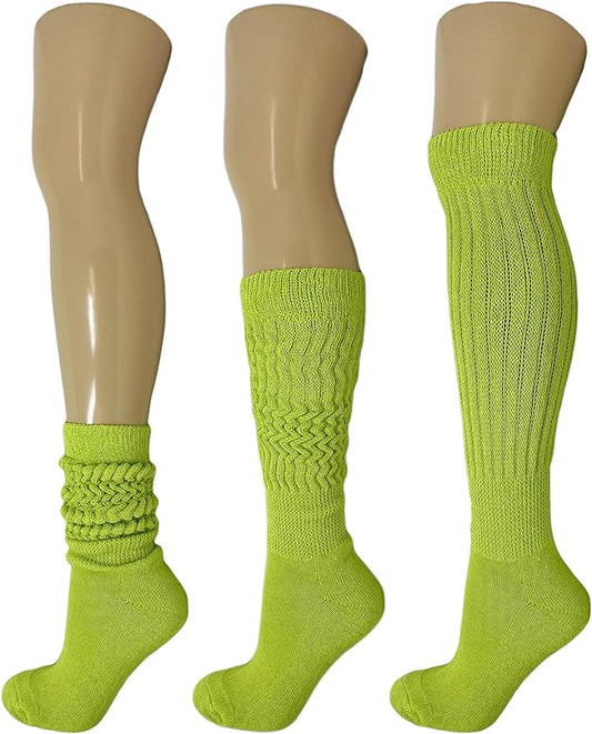 Extra-Long Heavy Cotton Slouch Boot Socks for Women – 3 Pairs, Soft & Warm, Stretchy Over-The-Calf, Shoe Size 5-10