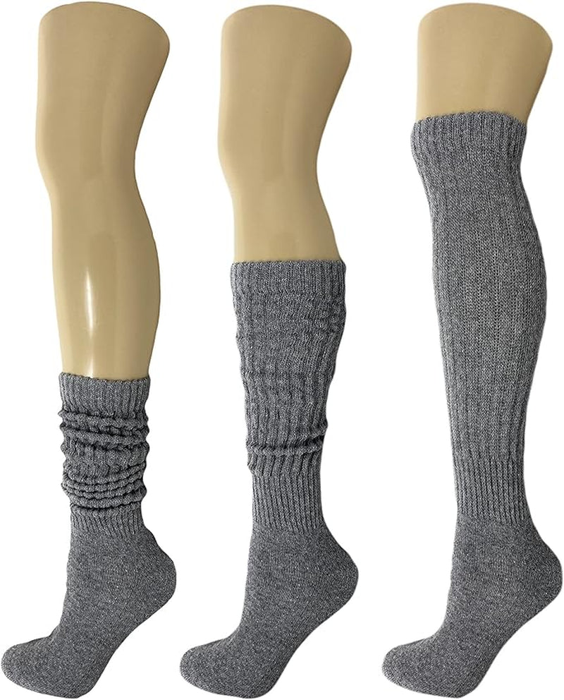 Extra-Long Heavy Cotton Slouch Boot Socks for Women – 3 Pairs, Soft & Warm, Stretchy Over-The-Calf, Shoe Size 5-10