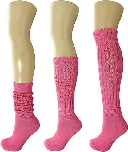 Extra-Long Heavy Cotton Slouch Boot Socks for Women – 3 Pairs, Soft & Warm, Stretchy Over-The-Calf, Shoe Size 5-10