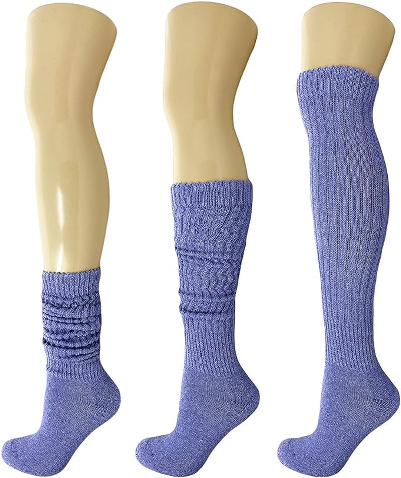 Extra-Long Heavy Cotton Slouch Boot Socks for Women – 3 Pairs, Soft & Warm, Stretchy Over-The-Calf, Shoe Size 5-10