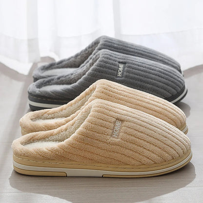 Solid Color Simple Cotton Slippers Winter Non-Slip Home Warm Plush Slippers Household Indoor Couple Women'S House Shoes