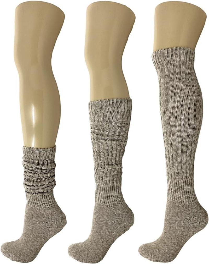 Extra-Long Heavy Cotton Slouch Boot Socks for Women – 3 Pairs, Soft & Warm, Stretchy Over-The-Calf, Shoe Size 5-10