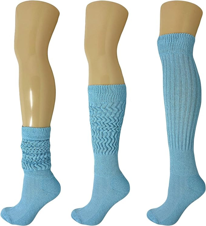 Extra-Long Heavy Cotton Slouch Boot Socks for Women – 3 Pairs, Soft & Warm, Stretchy Over-The-Calf, Shoe Size 5-10