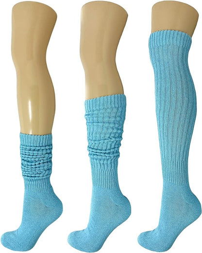 Extra-Long Heavy Cotton Slouch Boot Socks for Women – 3 Pairs, Soft & Warm, Stretchy Over-The-Calf, Shoe Size 5-10