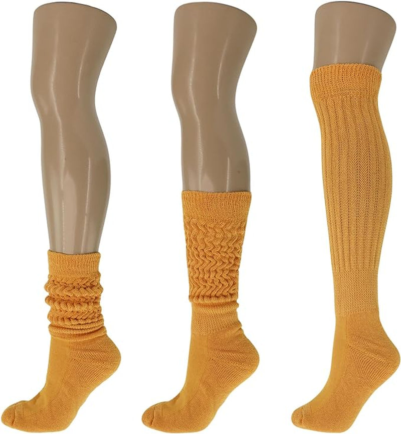 Extra-Long Heavy Cotton Slouch Boot Socks for Women – 3 Pairs, Soft & Warm, Stretchy Over-The-Calf, Shoe Size 5-10