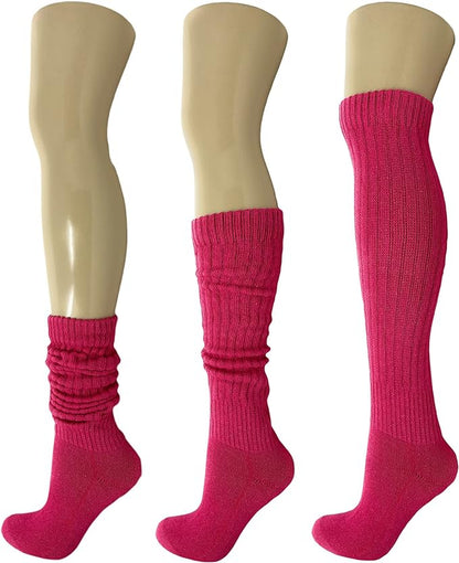 Extra-Long Heavy Cotton Slouch Boot Socks for Women – 3 Pairs, Soft & Warm, Stretchy Over-The-Calf, Shoe Size 5-10