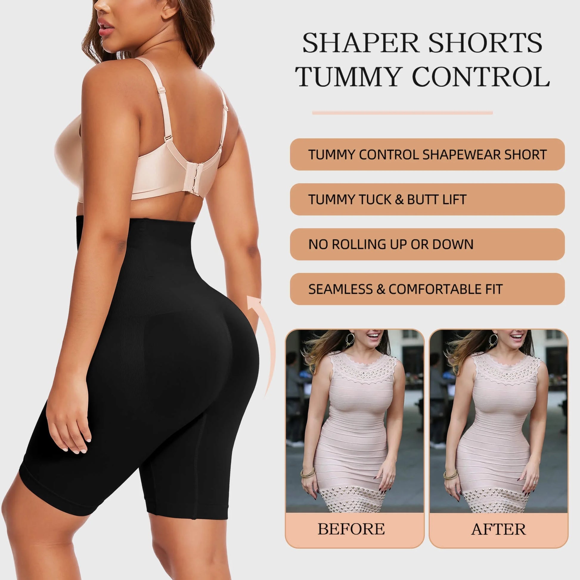 2 Packs Tummy Control Shapewear Shorts Faja Body Shaper for Women High-Waisted Thigh Slimming