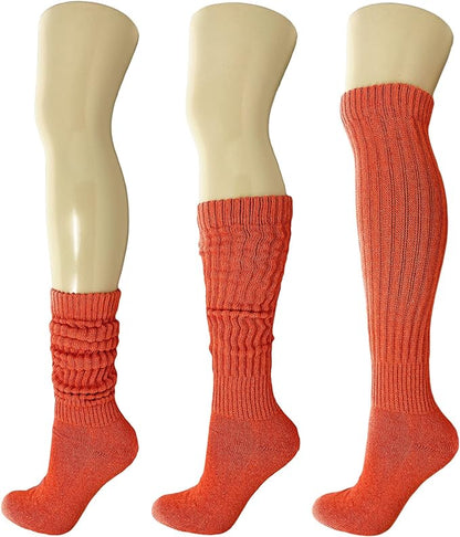 Extra-Long Heavy Cotton Slouch Boot Socks for Women – 3 Pairs, Soft & Warm, Stretchy Over-The-Calf, Shoe Size 5-10