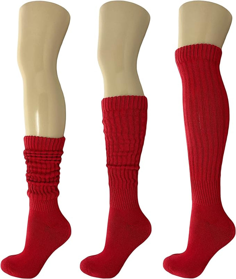 Extra-Long Heavy Cotton Slouch Boot Socks for Women – 3 Pairs, Soft & Warm, Stretchy Over-The-Calf, Shoe Size 5-10