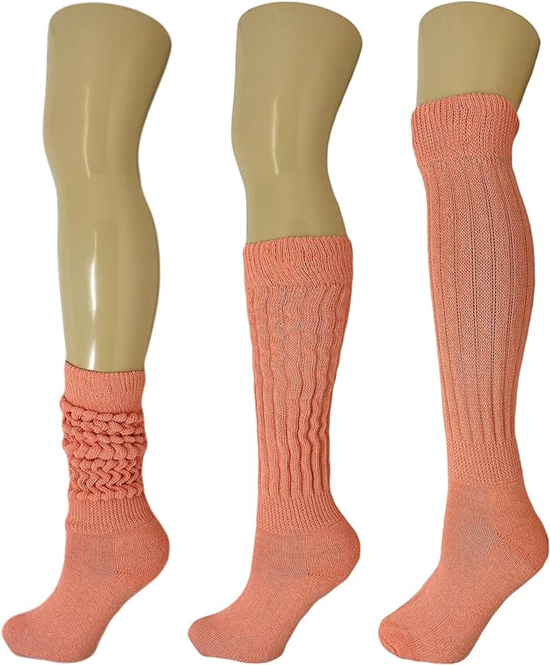 Extra-Long Heavy Cotton Slouch Boot Socks for Women – 3 Pairs, Soft & Warm, Stretchy Over-The-Calf, Shoe Size 5-10